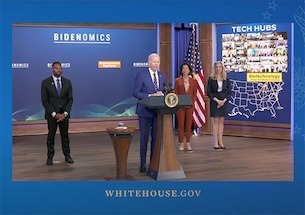 Still of President Biden in an event highlighting how Bidenomics and his investing in America agenda are growing the economy from the middle out and bottom up in every region of the country, specifically Baltimore city.